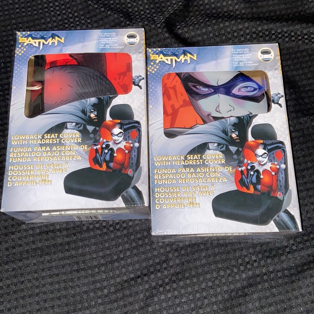 2 Harley Quinn low back seat cover with headrest cover.
